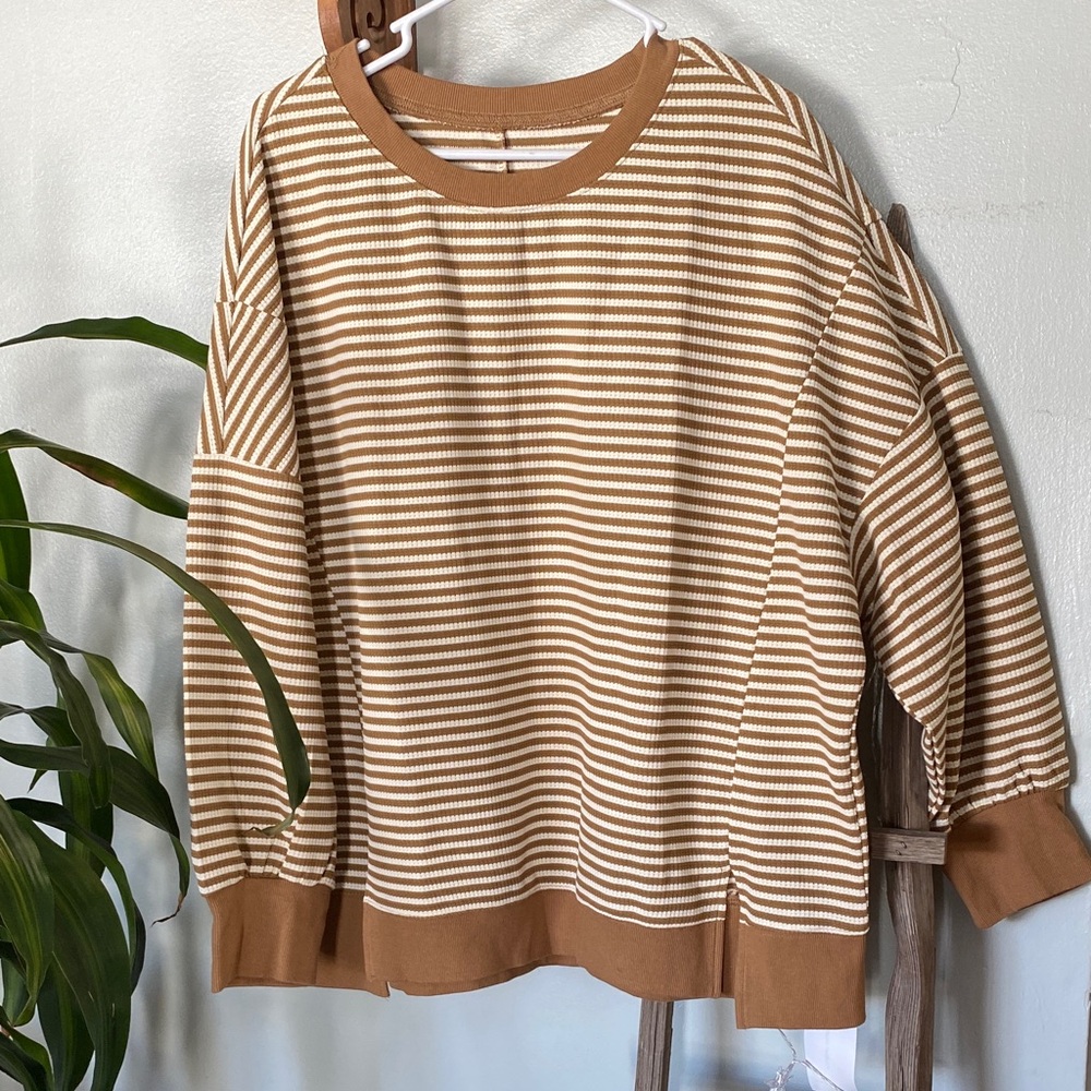 Striped Tan and White tunic top